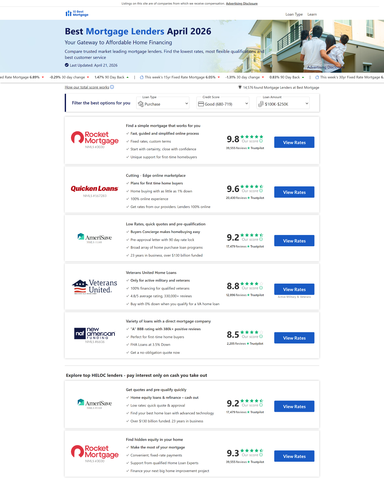 Mortgage comparison page