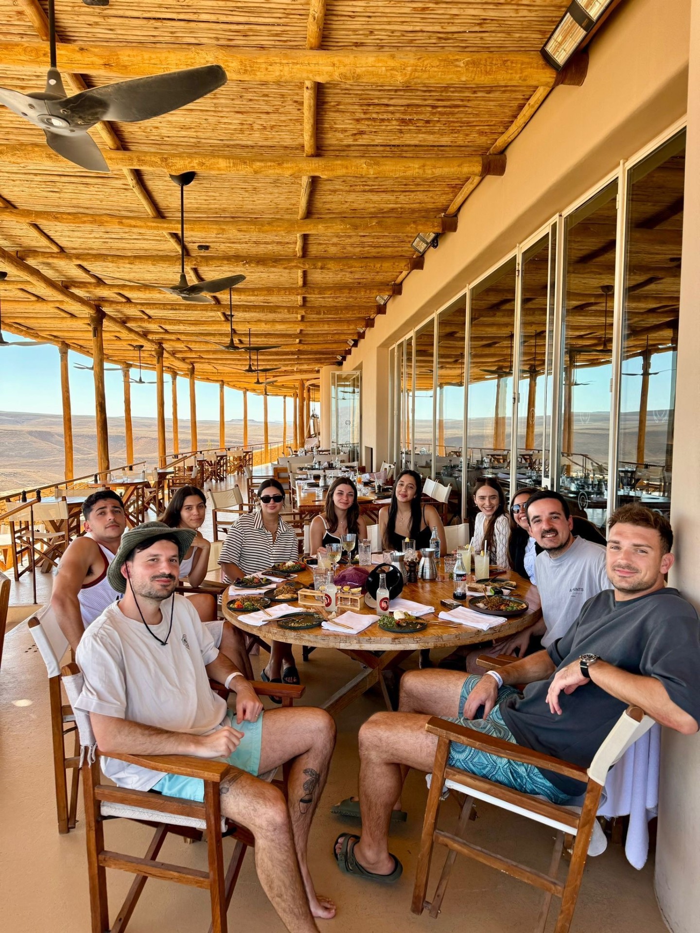 Team lunch with a desert view